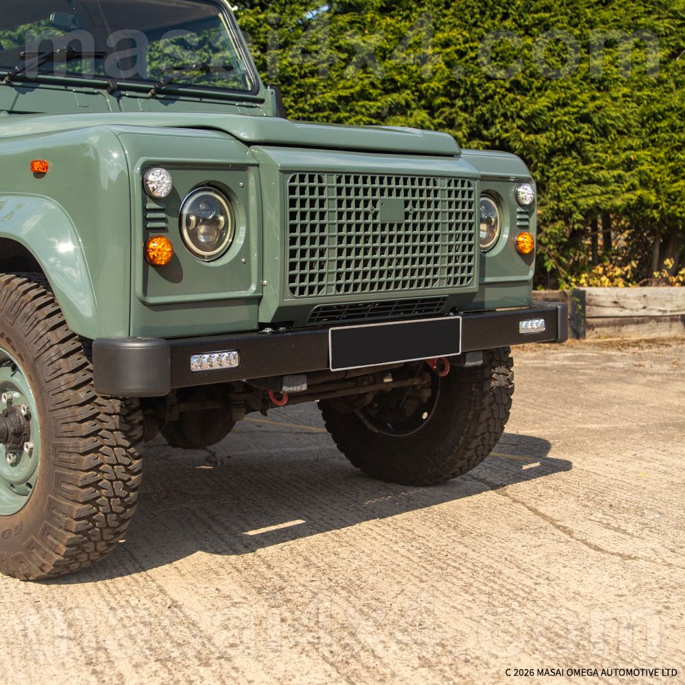 Defender Front Bumper with Rectangular LED DRLs - Zinc Coated - LR062058 Defender Front Bumper with Rectangular LED DRLs - Zinc Coated - LR062058
