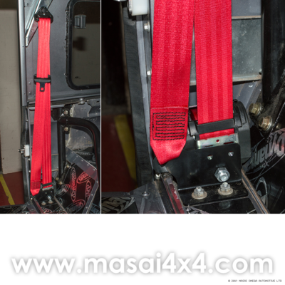Front Seat Belts (Red or Black) for Defender 90 Station Wagon, 90 & 110 Hard-top 2-door (Equivalent to BTR6562 & BTR6561)