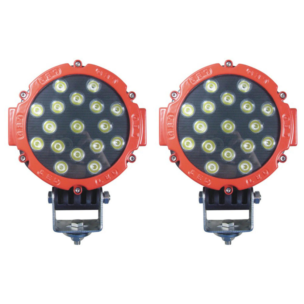 Pair of 3700 Lumens 51 Watts 7" LED Driving Lights - Black/Red FLOOD