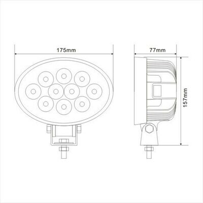 36 Watts 6.5" Oval Work Light, 12 CREE LEDs - Flood Beam