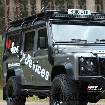 Safety Devices Frontier 3" Snorkel for PUMA Defenders fitted with a Safety Device's Roll Cage
