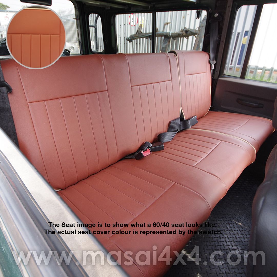 Middle Row Seat Covers for Land Rover Defender TD5, 200TDI &amp; 300TDI - Flute style with Piping, Colour Style: Tan with Cream Piping, Type: 60/40 seat covers