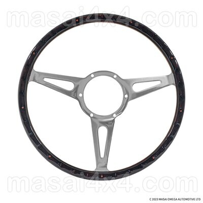 Mountney 15" Classic Steering Wheel for Defenders - Riveted Dark Wood Trim