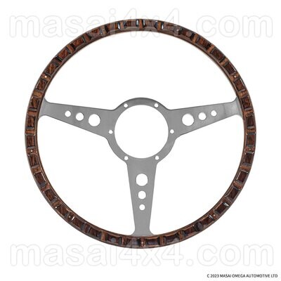 Mountney 15" Classic Steering Wheel for Defenders - Riveted Medium Brown Wood Trim