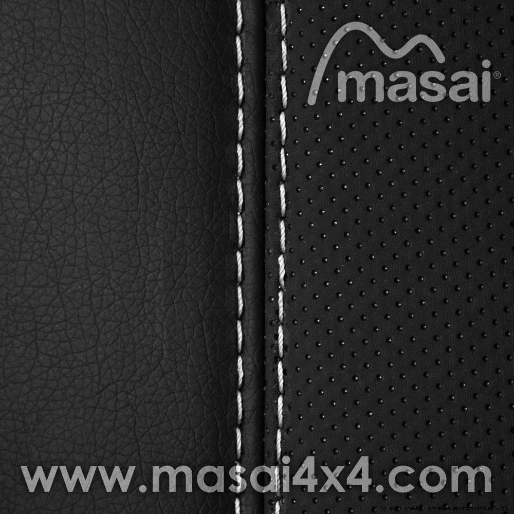 Middle Row Seat Covers for Land Rover Defender 90 & 110 TD5, 200TDI & 300TDI - Masai Deluxe Style, Type: 60/40 Middle Row, Colour Style: Black with White Stitch