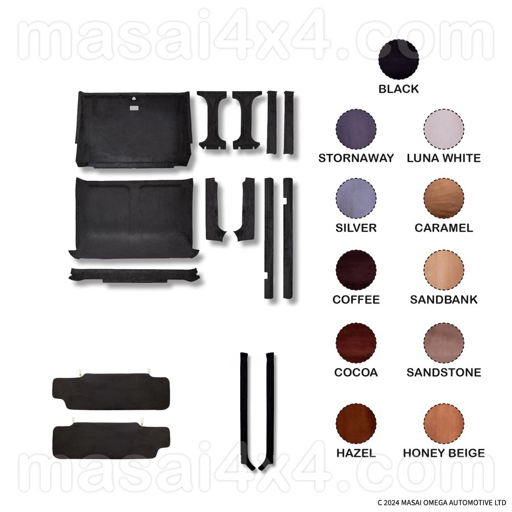 Headlining / Roof Lining for Land Rover Defender 110/130 Crew Cab Full Kit (with Sun Visors and A-Post Trims) Headlining / Roof Lining for Land Rover Defender 110/130 Crew Cab Full Kit (with Sun Visors and A-Post Trims)