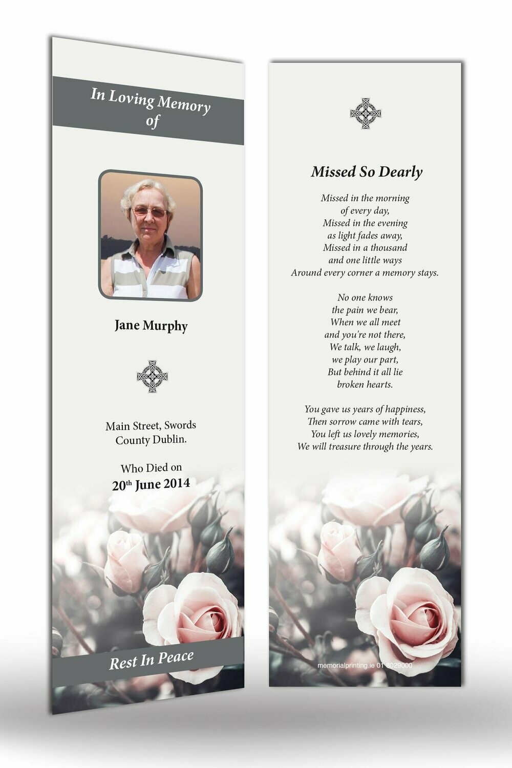 Pink Rose Memorial Bookmark NF IF 13