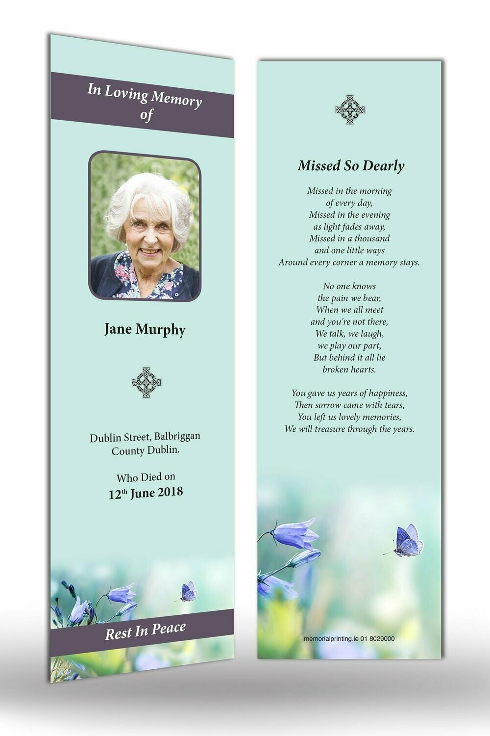 Bluebell & Butterfly Memorial Bookmark NF IF 10