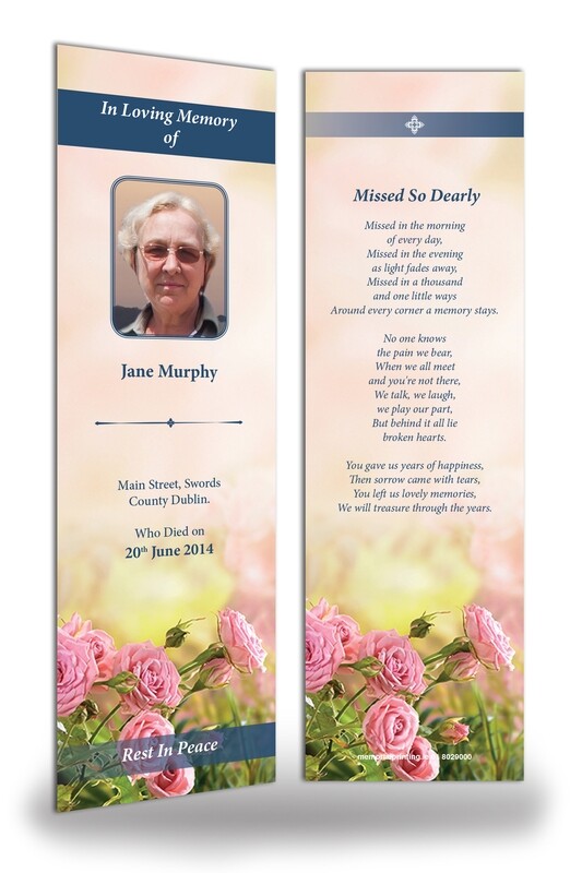Pink Rose Memorial Bookmark NF IF 12