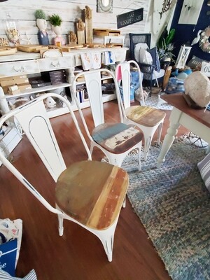 Vintage Teak Wood Seat Metal Chairs -  **SALE**