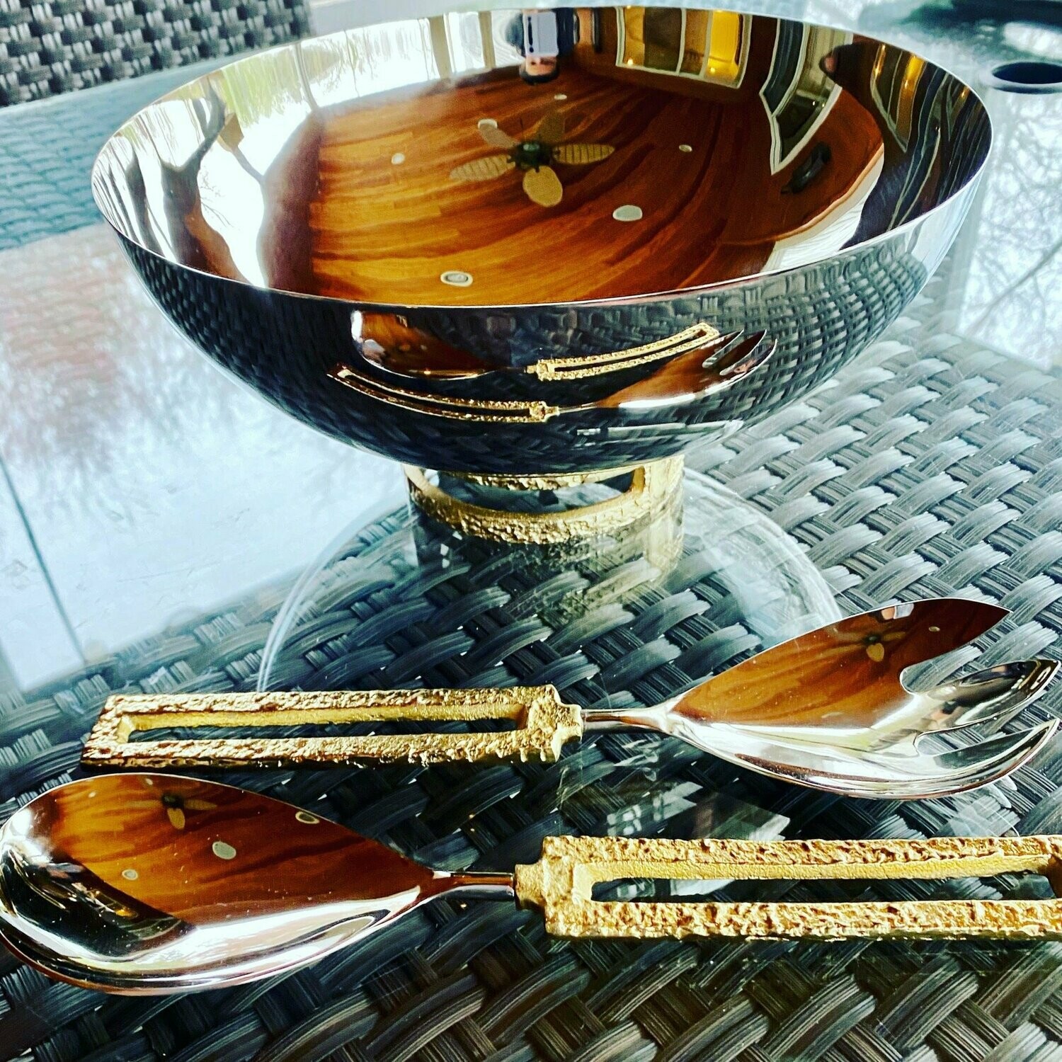 Stainless Steel Bowl with Gold Base