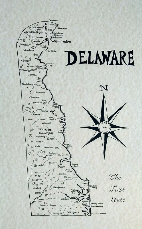 Delaware artist drawn map by Jesse Kennedy