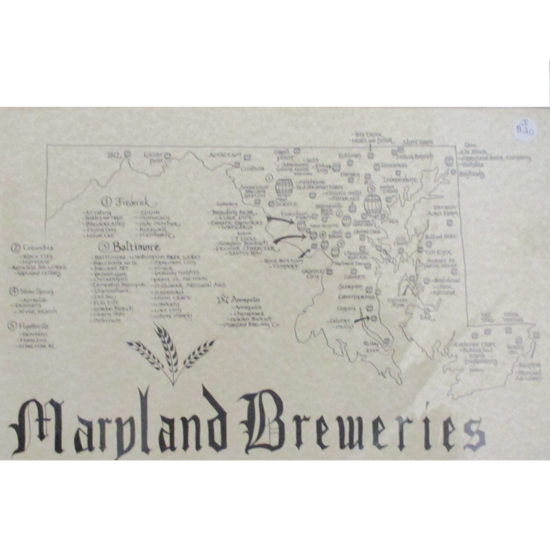 Artist drawn map of Maryland Breweries