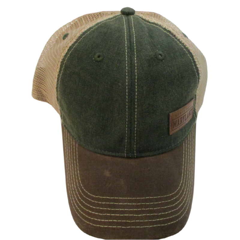 Dark Olive Trucker Hat with Leather Maryland Patch