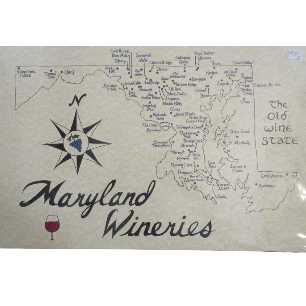 Artist drawn map of &quot;Maryland Wineries&quot;