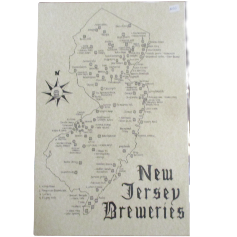 Artist drawn map of New Jersey Breweries