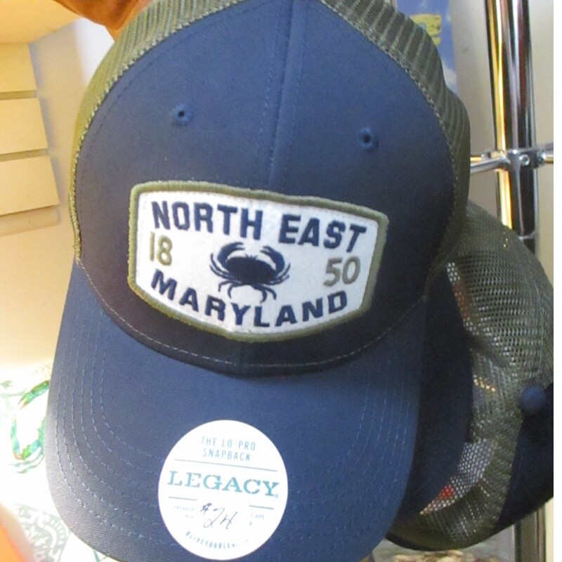 Blue Trucker's Hat with North East, MD & Crab