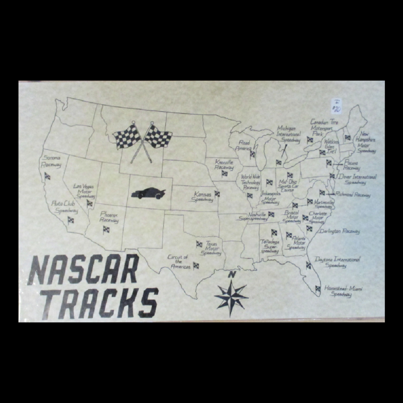 Artist drawn map of Nascar Tracks in US