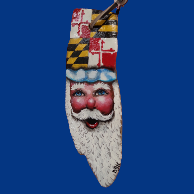 Maryland Flag Santa on Driftwood by D. J. Kelly