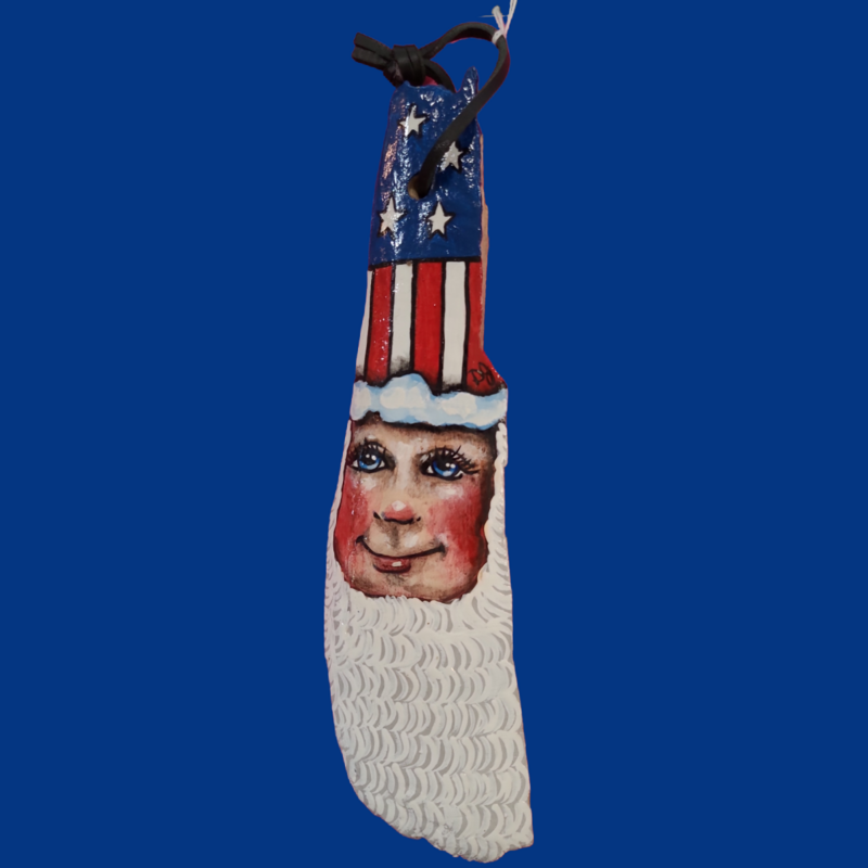 American Patriotic Santa on Driftwood by D. J. Kelly