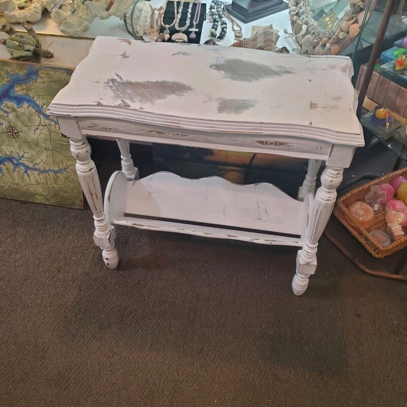 Small White Table with Bottom Shelf - No Shipping