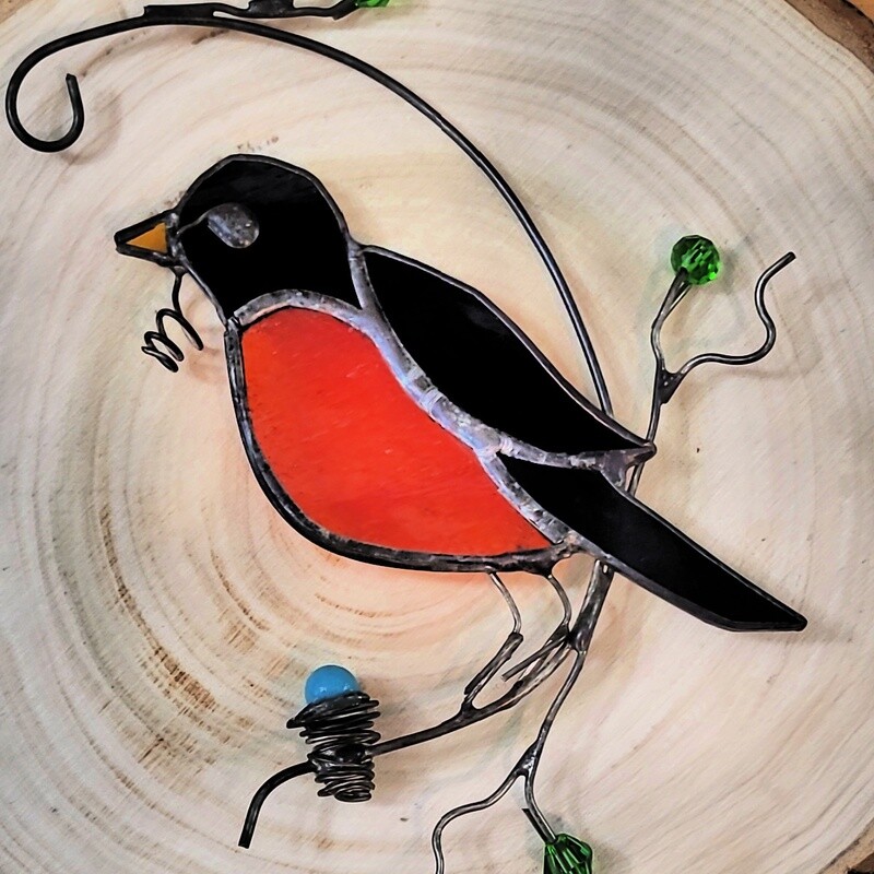 Stained Glass Hanging Robin