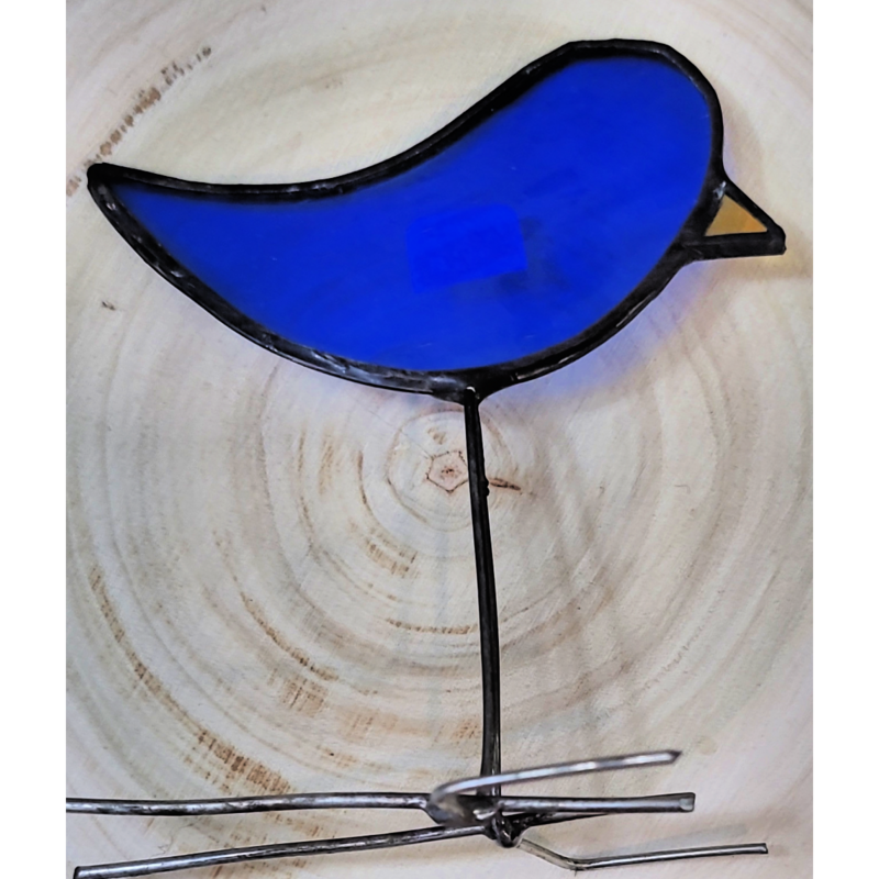 Stained Glass Standing Blue Bird