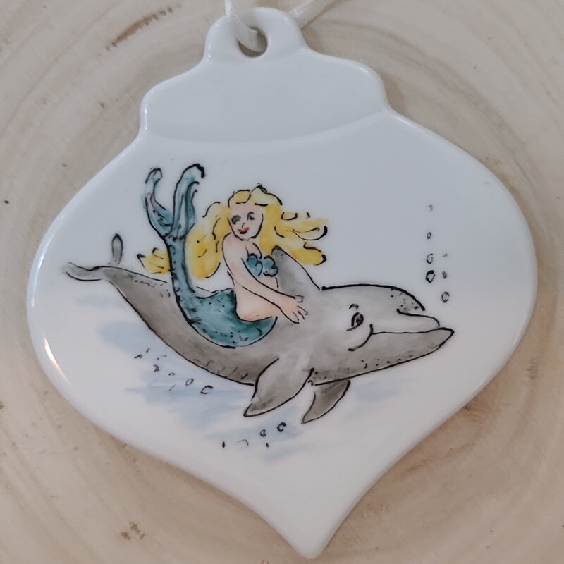 Hand Painted Mermaid/Dolphin Ornament