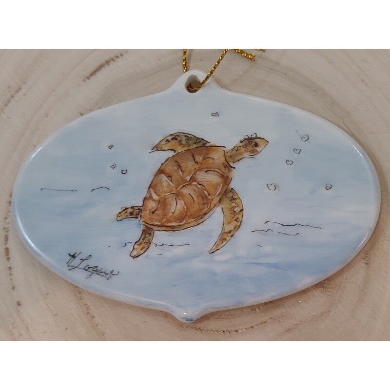Hand Painted Porcelain Sea Turtle Ornament