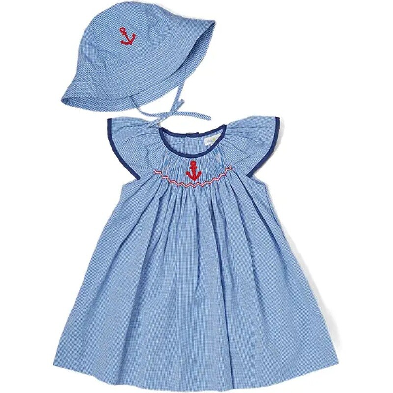 Anchor Embroidered Smocked Dress
