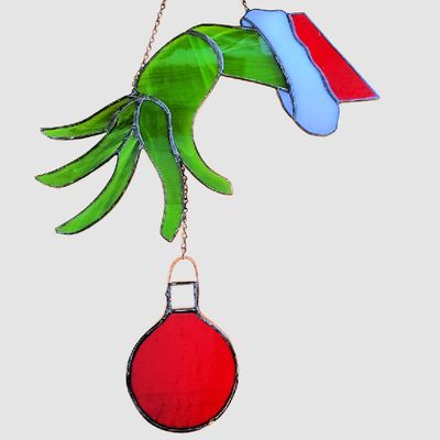 Christmas Grinch with ornament Stained Glass