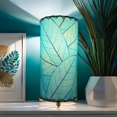 Eangee 12&quot; Cocoa Leaf Cylinder Table Lamp 6 Colors