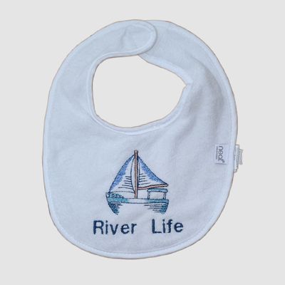 Locally Embroidered Baby Bib Sailboat River Life