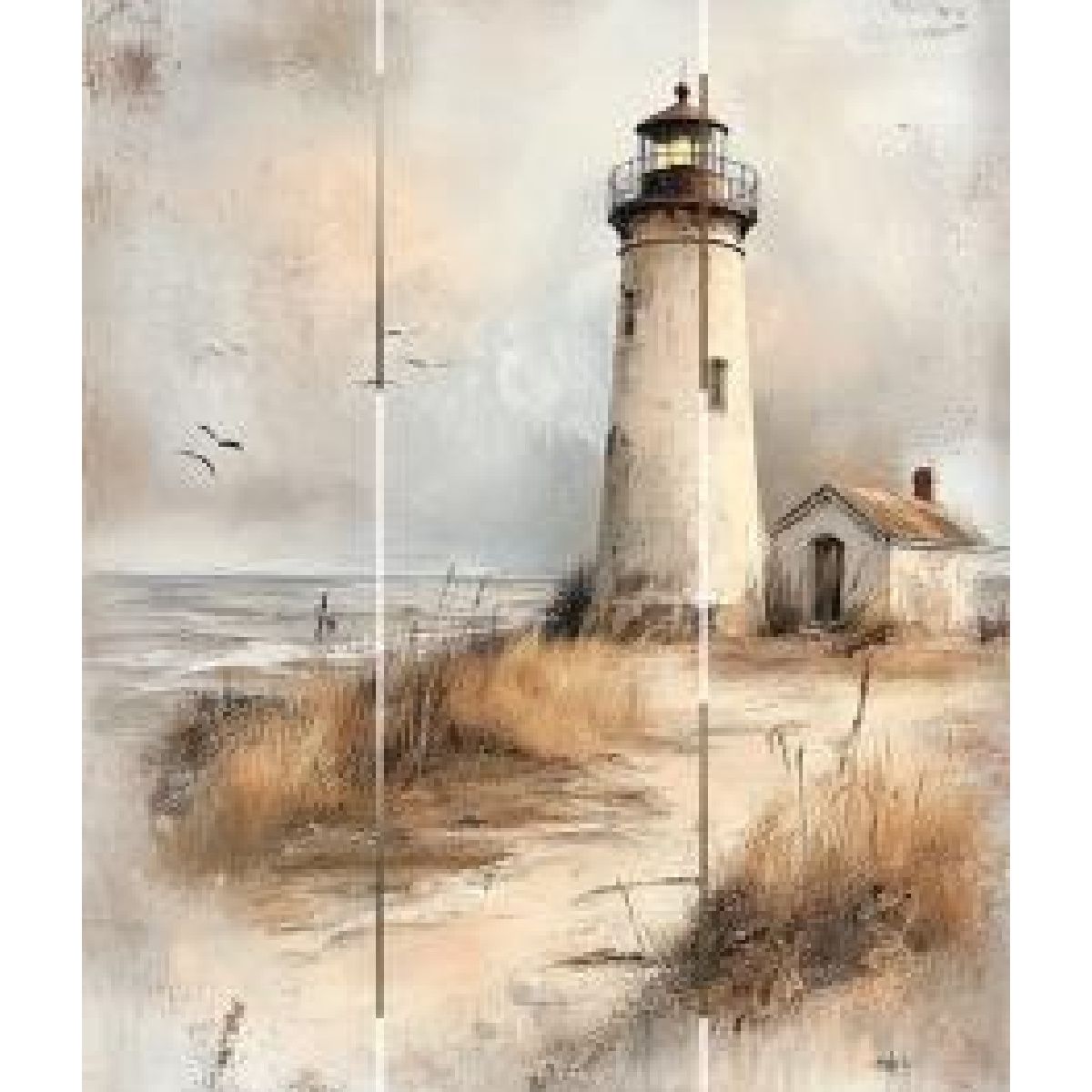 Lighthouse on a Wooden Panel