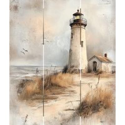 Lighthouse on a Wooden Panel