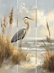 Heron on a Wooden Panel