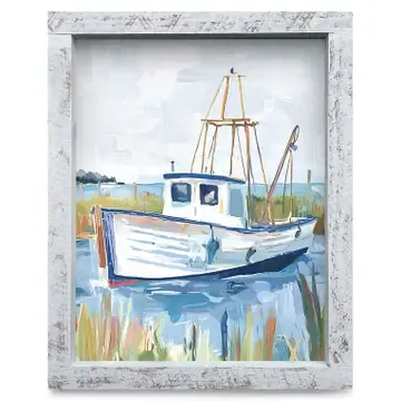 Nautical Shrimp Boat | Real Wood Framed Wall Art Print