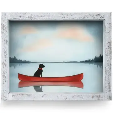 Red Canoe, Still Water, Loyal Friend Watercolor Print 8x12
