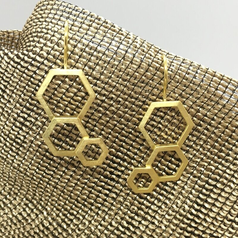 Hexagon-Wabe-Silber vergoldet, feinste Ohrhänger Hexagon-Wabe-Silber vergoldet, feinste Ohrhänger
