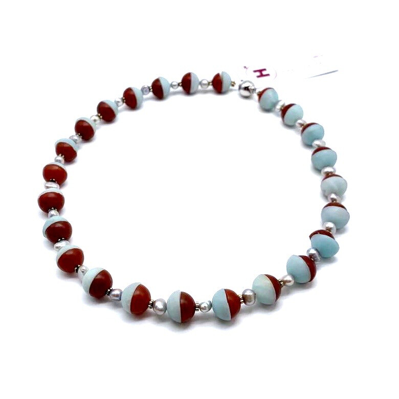 Halbe Kugeln Apatit - Karneol - Collier Halbe Kugeln Apatit - Karneol - Collier