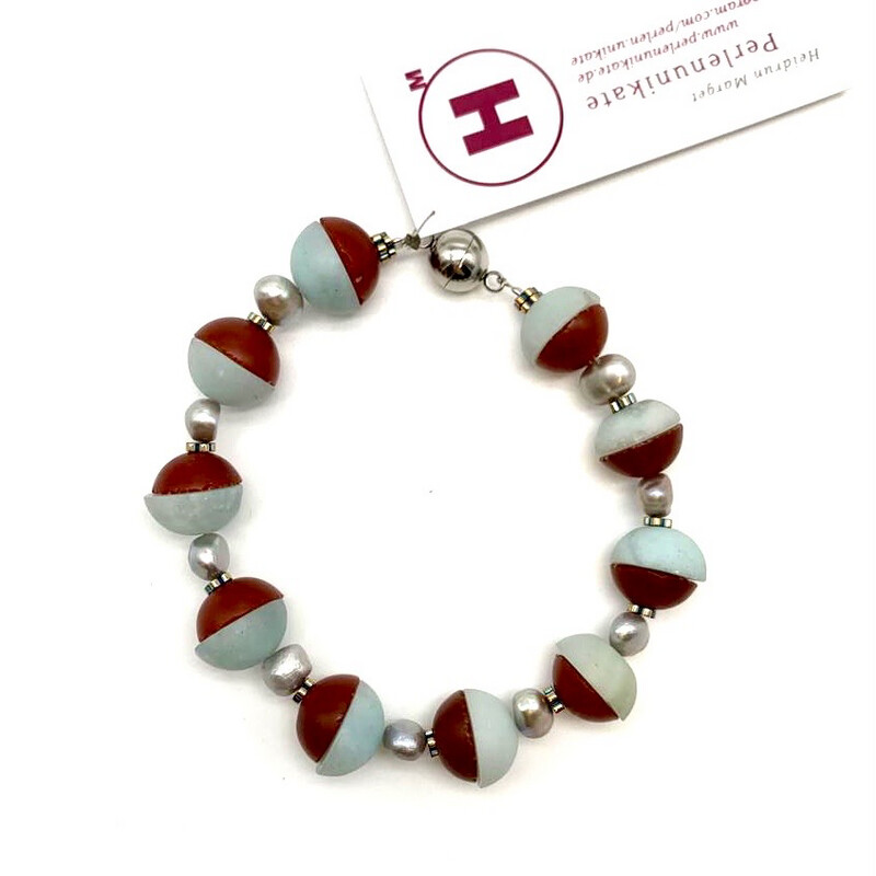 Halbe Kugeln Apatit - Karneol - Armband Halbe Kugeln Apatit - Karneol - Armband
