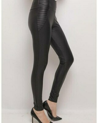 Ribbed Waist Vegan Leather Leggings