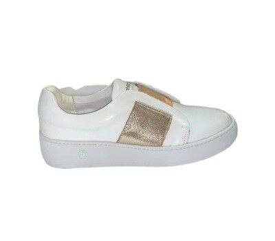 Philip Hog Slip on Leather Sneakers with Gold Elastic Band