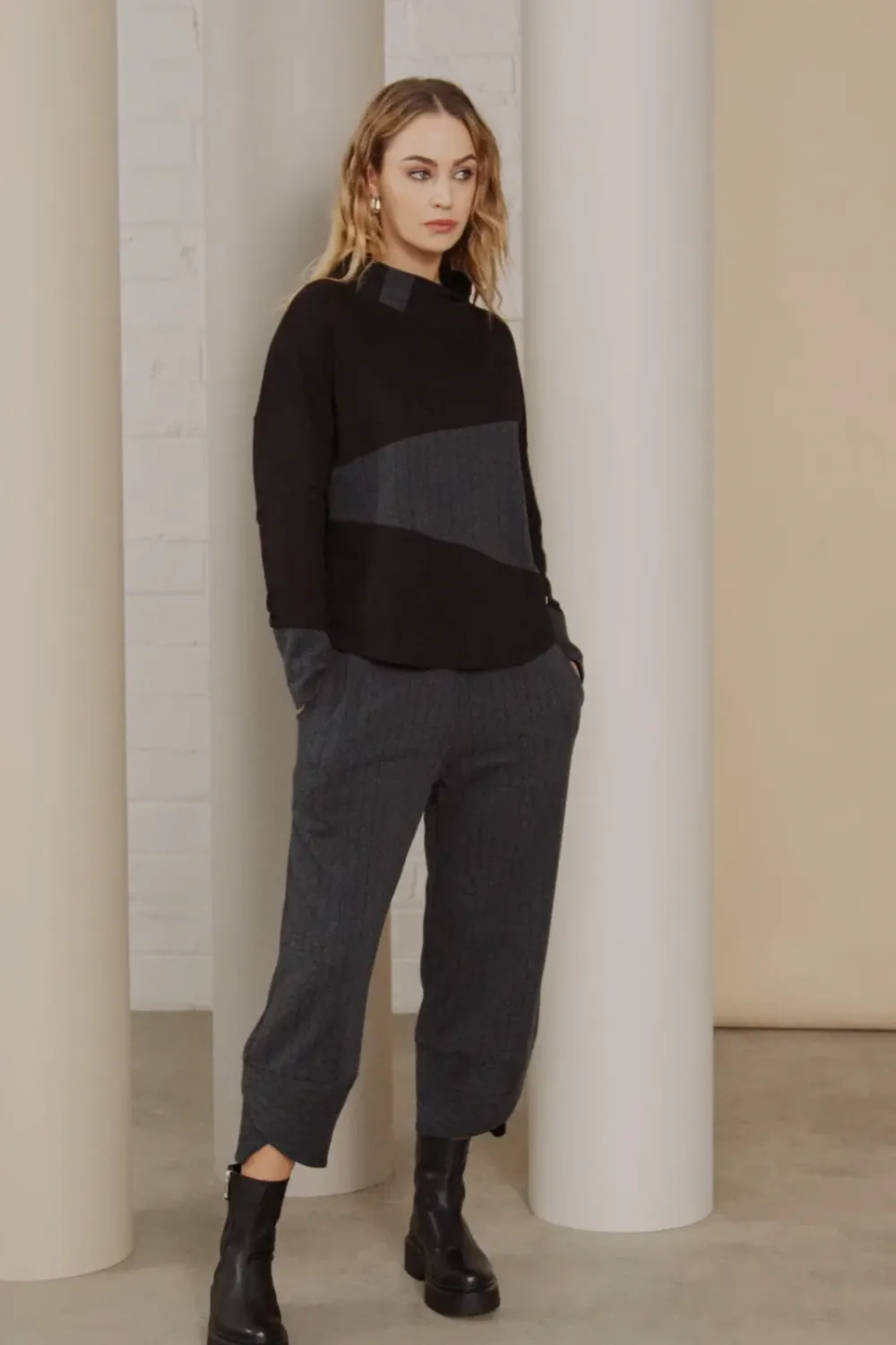 Naya High Neck Top with Stripe Sections
