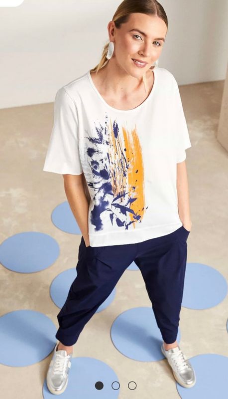 Naya Abstract print Cotton  Tshirt in Cream/Navy/Orange