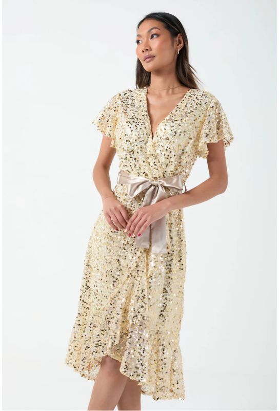 Gold Sequin Wrap Dress