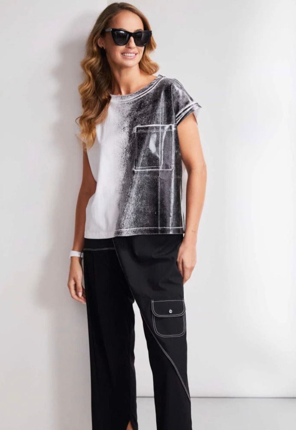 Naya Spray print top with pocket detail