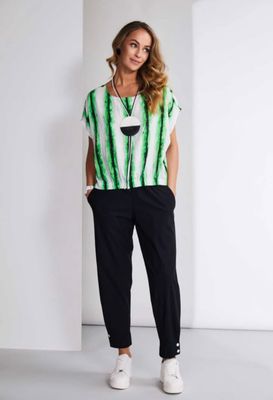 Naya Blurred stripe print round neck top
