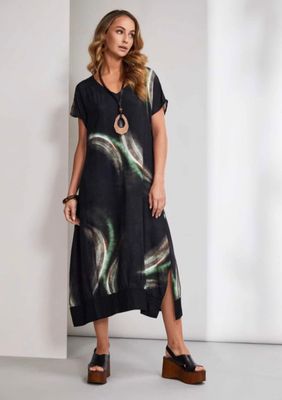 Naya Brushed stroke print dress with slit at sideseam