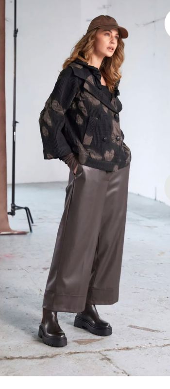 Naya Wide leg Leatherette trousers with band at hem